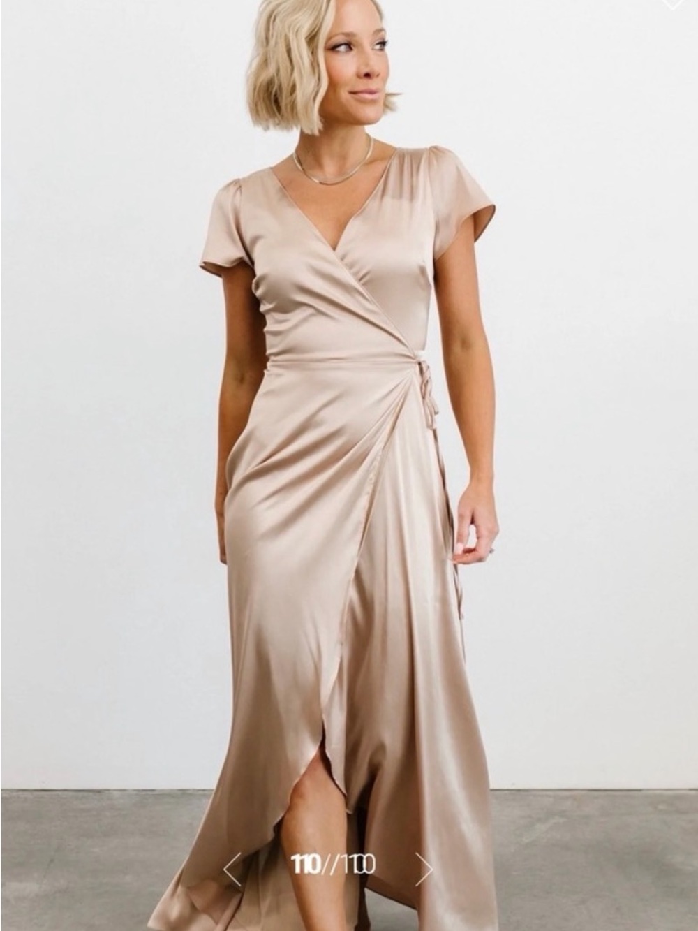 Baltic Born Satin Wrap Maxi Dress in Champagne Gold